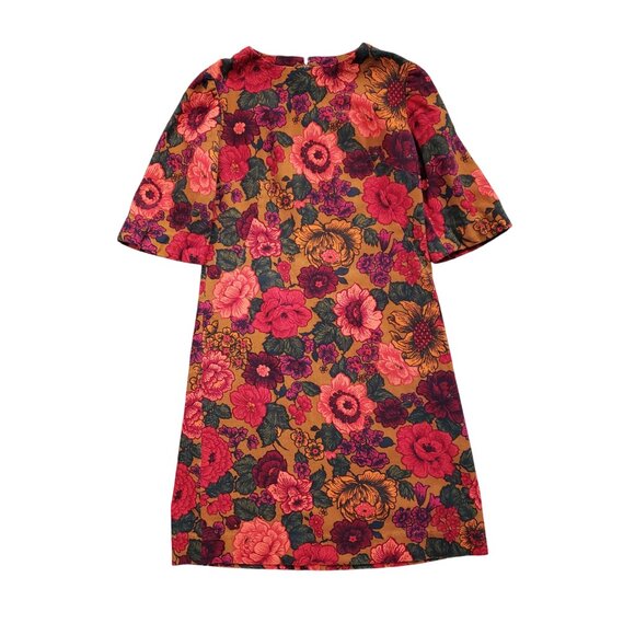 Vintage 60s Psychedelic Floral Hostess Dress Medium Barkcloth - Picture 1 of 11